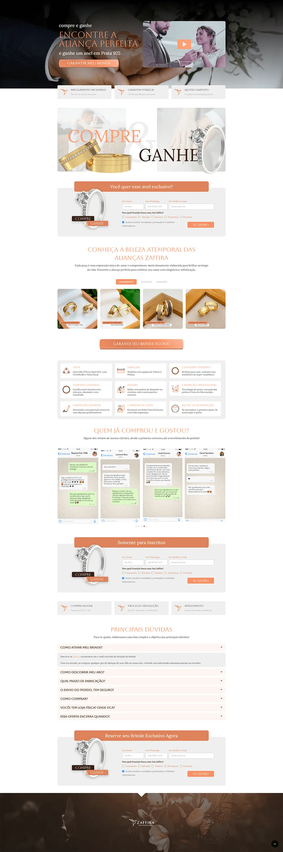 Zaffira, landing page de alianças