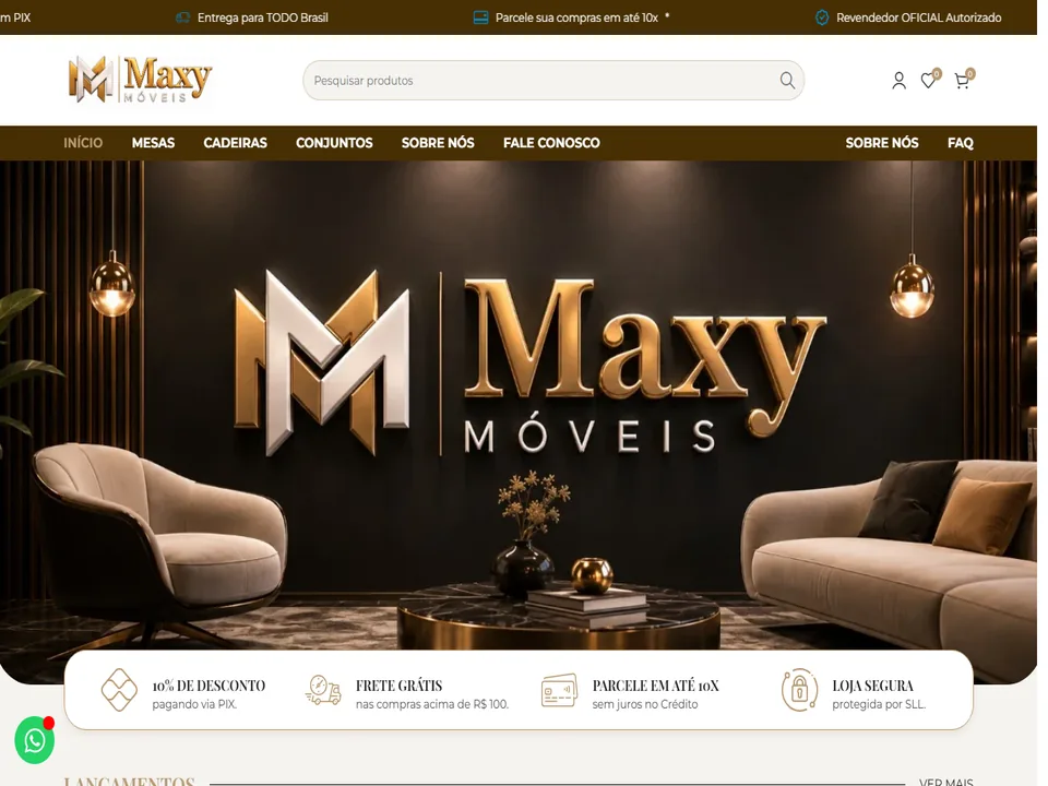 Página inicial da loja Maxy Móveis