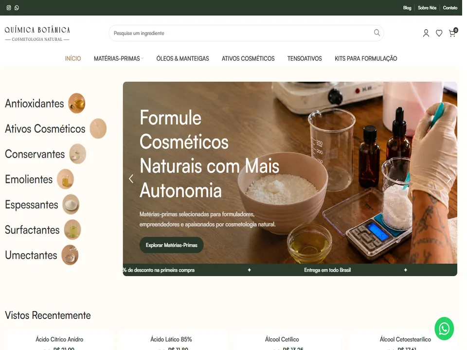 Página inicial da loja Química Botânica